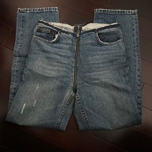 Zip around fly denim, straight leg